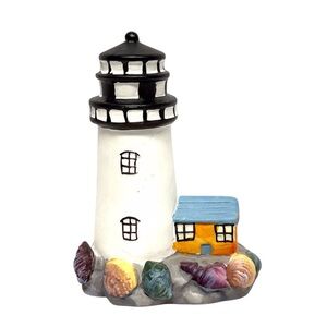 Brant Point Lighthouse Figurine Brant, MA Porcelain with colorful Seashells GUV
